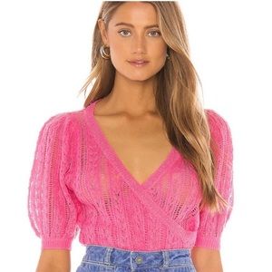 Tularosa S hot pink surplice short sleeve sweater